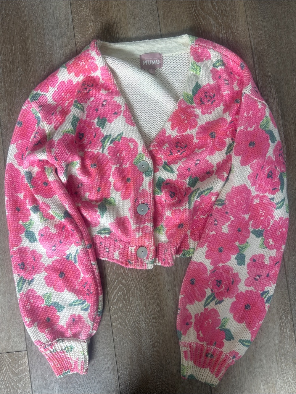 Show Me Your Mumu Pink Floral V-Neck Cropped Button Cardigan